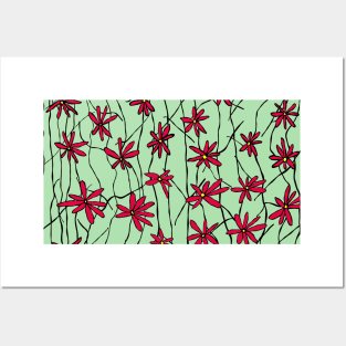 Abstract Flower Pattern - Celadon Green Posters and Art